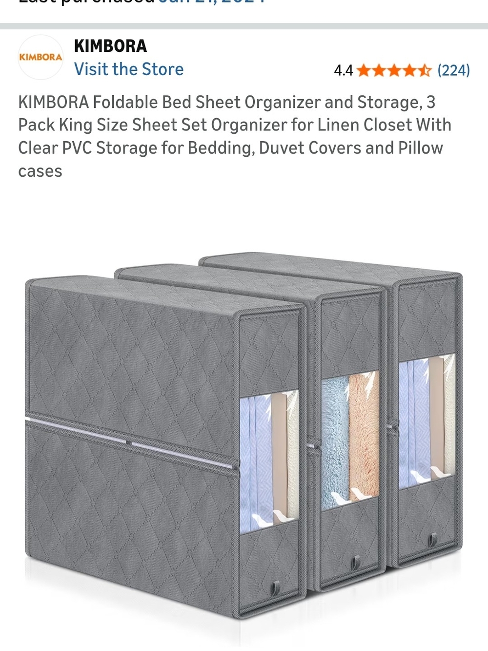 Kimbora Gray Foldable Linen Storage Boxes with Clear Window - 3 Pack
